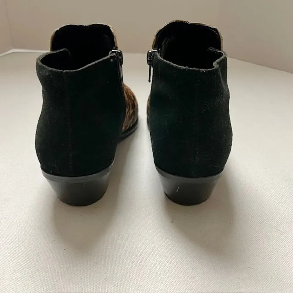 G.H. Bass Leopard Calf Hair Ankle Booties Zip Low Heel Womens 6.5M Street Chic